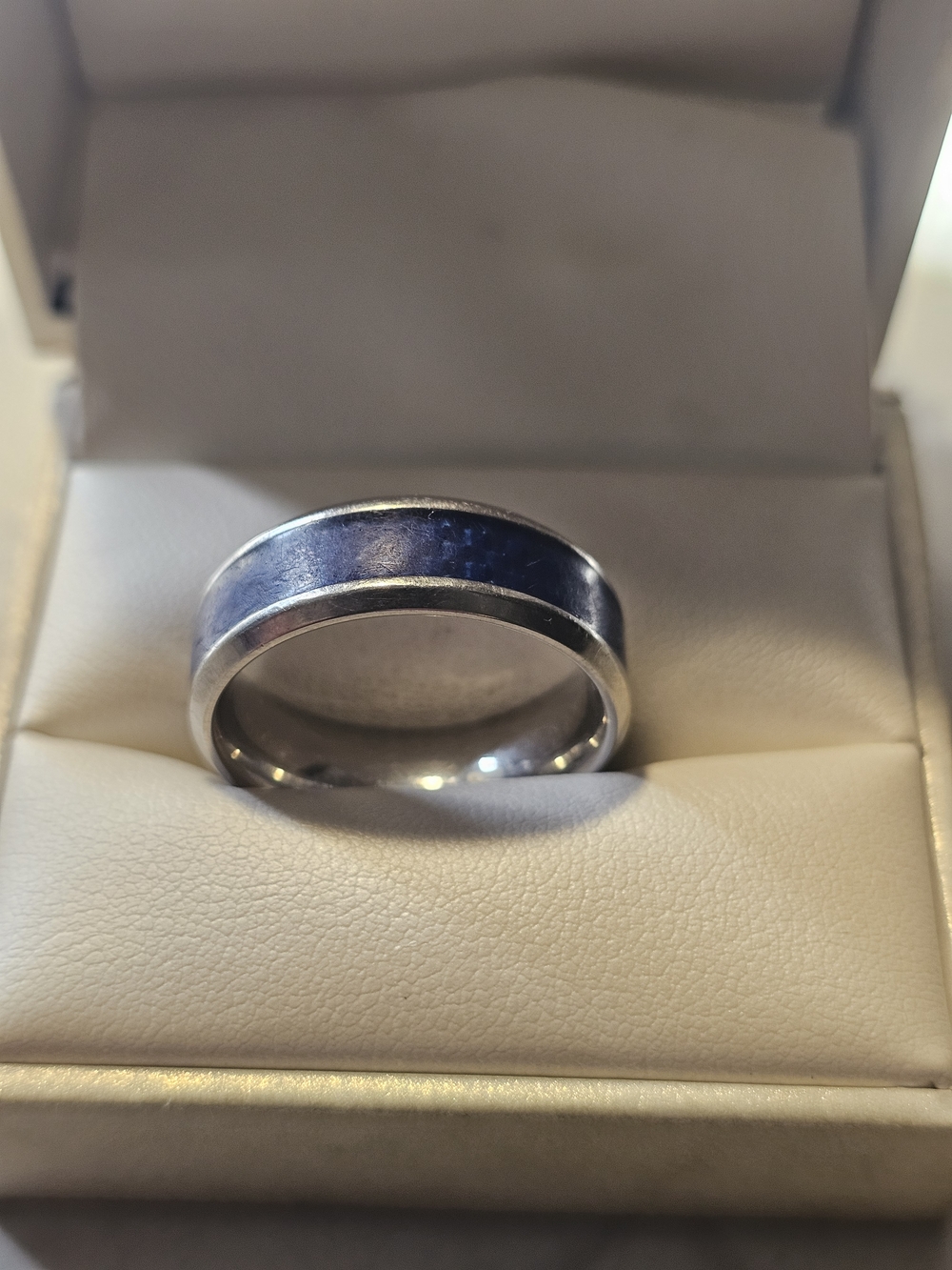 Men's Blue Inlay Stainless Steel Ring Size 11